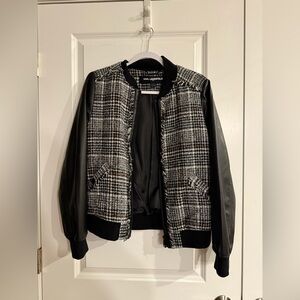 Karl Lagerfeld Paris Tweed Faux Leather Bomber Jacket size M slightly worn